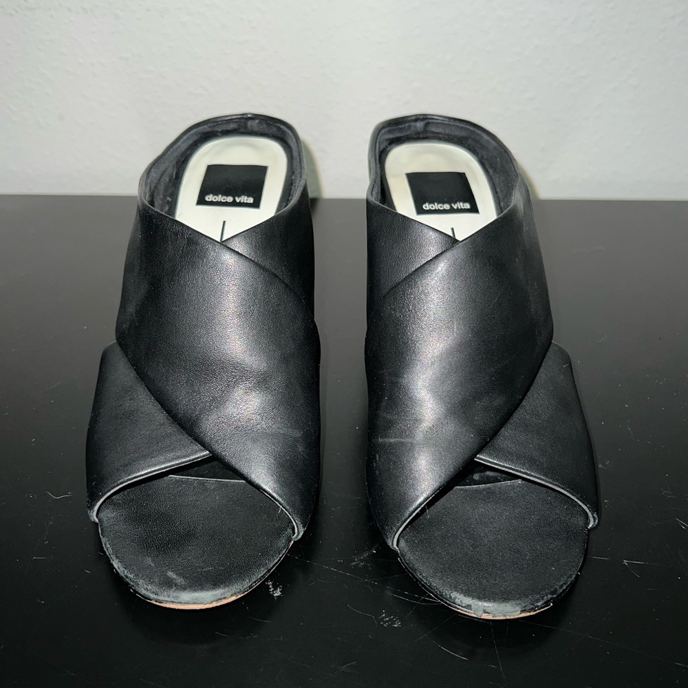 Dolce Vita Black Javi Block Heel Sandals - Picture 2 of 9